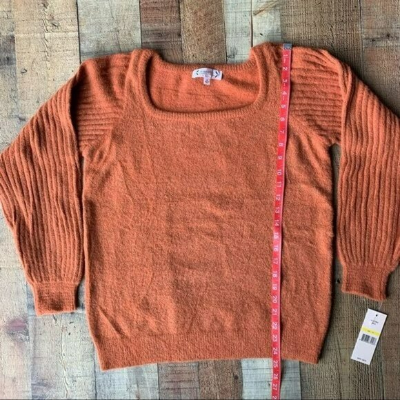 Nanette lepore women's size M orange with gold knit balloon long sleeve sweater - Picture 3 of 8